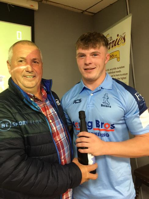 Caine Rees-Jones receives his man of the match award at Narberth Caine Rees-Jones receives his man of the match award at Narberth